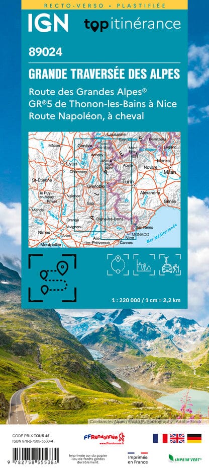 Carte touristique plastifiée - Grande Traversée des Alpes : Route des Grandes Alpes, GR5 | IGN carte pliée IGN 