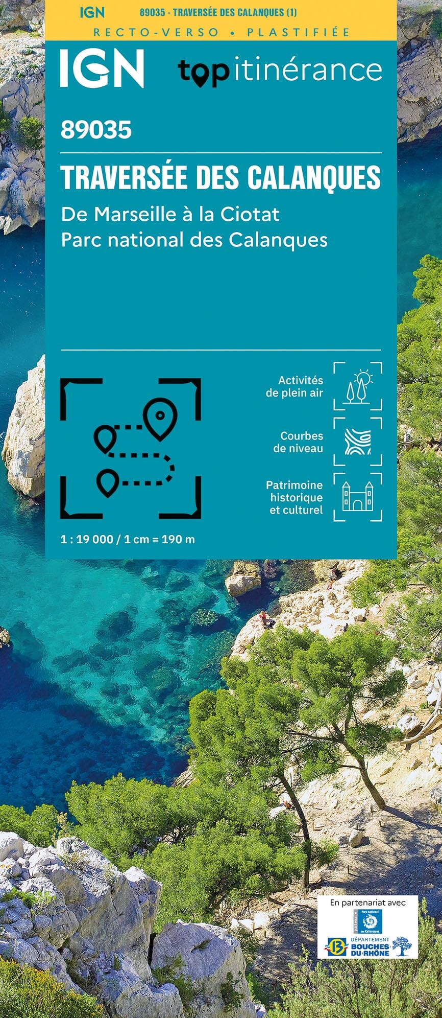 Carte touristique plastifiée - Traversée des Calanques, de Marseille à la Ciotat (PN des Calanques) | IGN carte pliée IGN 