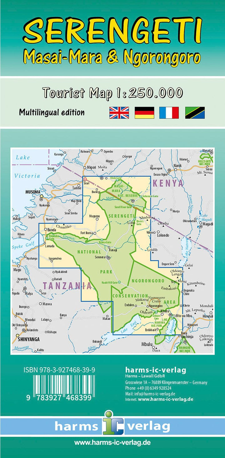 Carte touristique - Serengeti, Masai-Mara, Ngorongoro (Tanzanie) | Harms Verlag carte pliée Harms Verlag 