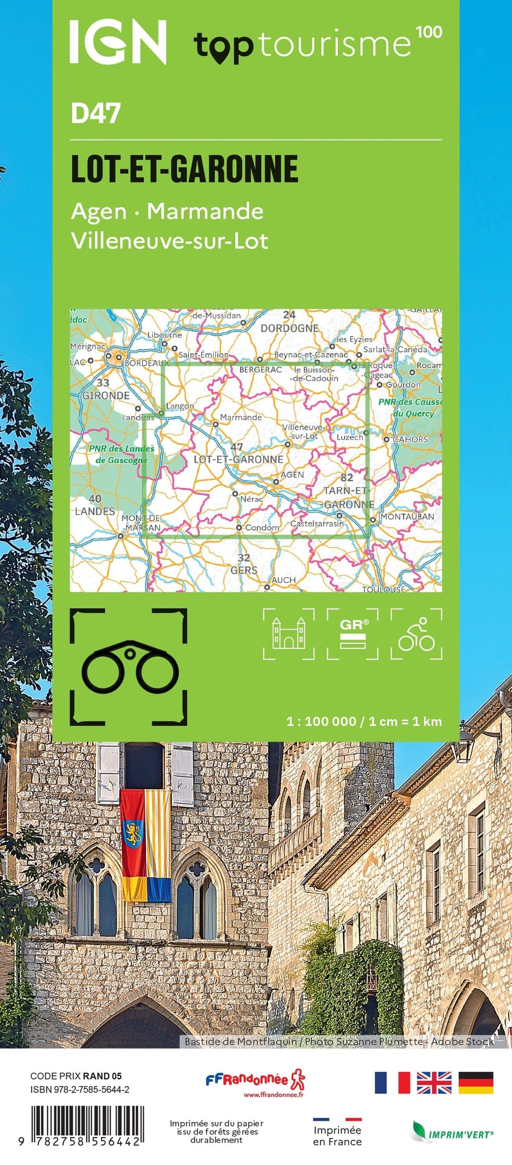 Carte touristique TOP 100 D47 - Lot-Et-Garonne, Agen, Marmande, Villeneuve Sur Lot | IGN carte pliée IGN 