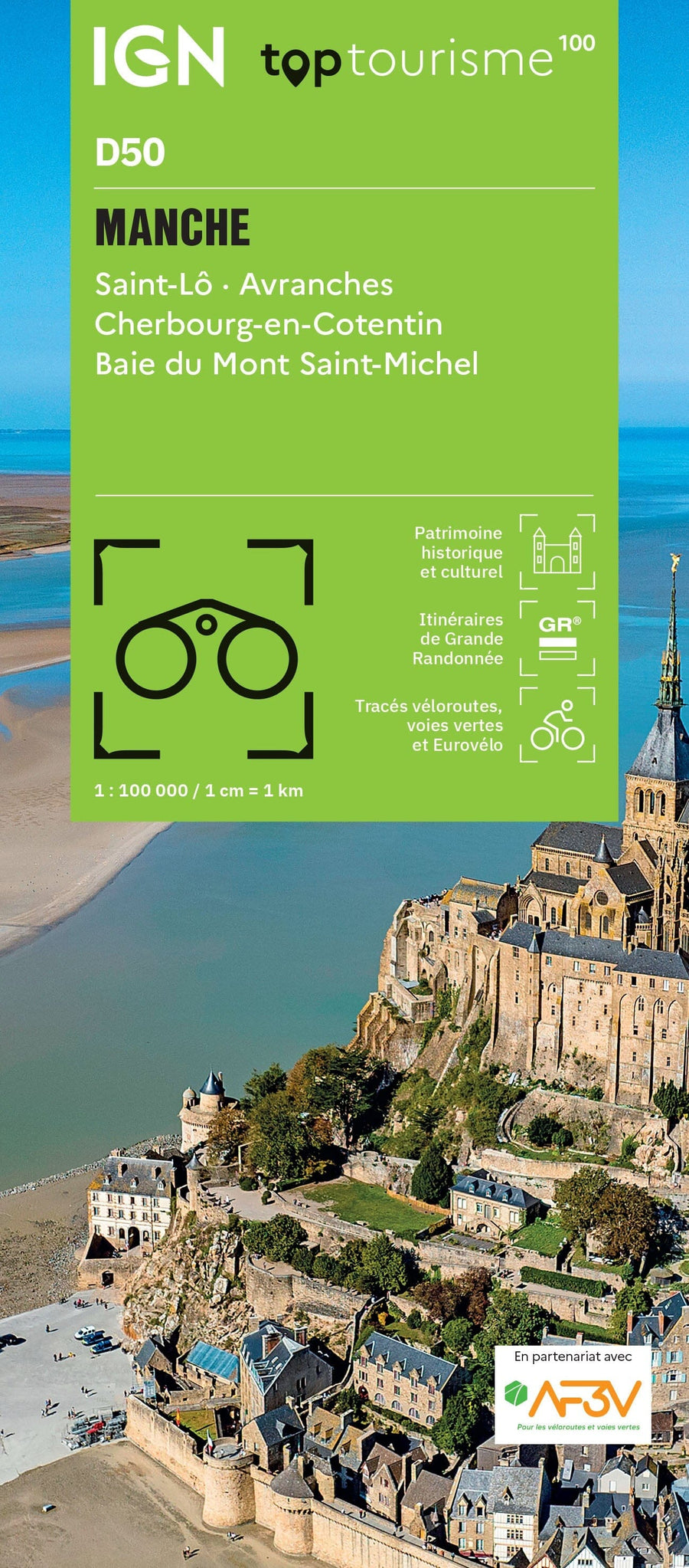 Carte touristique TOP 100 D50 - Manche, St Lô, Avranches, Cherbourg En Cotentin, Baie du Mont St Michel | IGN carte pliée IGN 