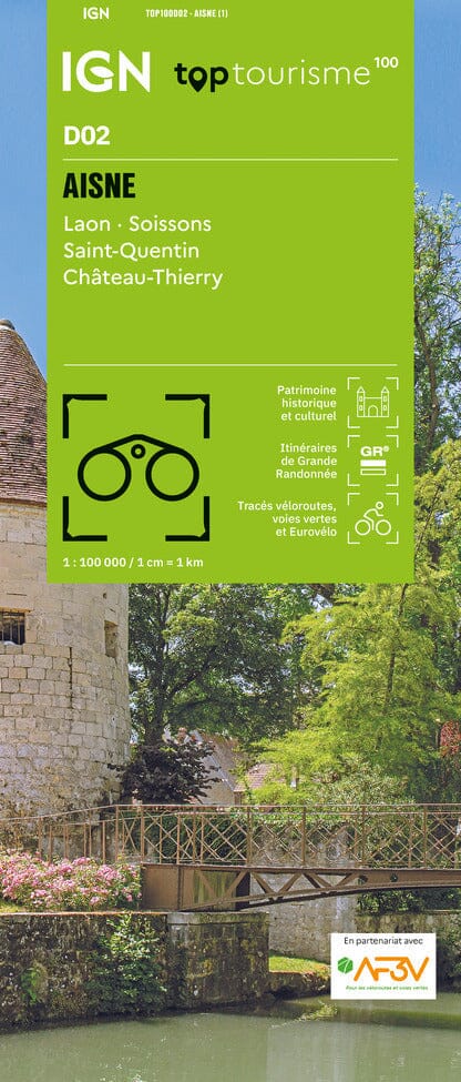 Carte touristique TOP100 D02 - Aisne : Laon, Soisson, Saint-Quentin, Château-Thierry | IGN carte pliée IGN 