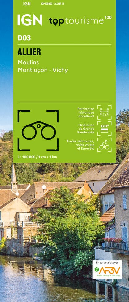 Carte touristique TOP100 D03 - Allier : Moulin, Montluçon, Vichy | IGN carte pliée IGN 