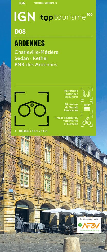 Carte touristique TOP100 D08 - Ardennes : Charleville-Mézière, Sedan, Pnr des Ardennes | IGN carte pliée IGN 