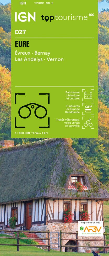 Carte touristique TOP100 D27 - Eure :Évreux, Bernay, Les Andelys, Vernon | IGN carte pliée IGN 