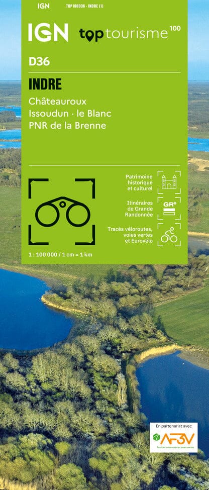 Carte touristique TOP100 D36 - Indre : Châteauroux, Issoudun, Le Blanc, Pnr de la Brenne | IGN carte pliée IGN 