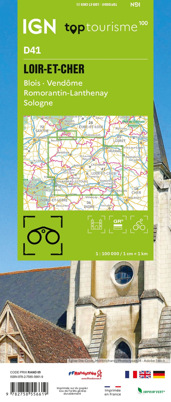 Carte touristique TOP100 D41 - Loir-et-Cher : Blois, Vendôme, Romorantin, Sologne | IGN carte pliée IGN 
