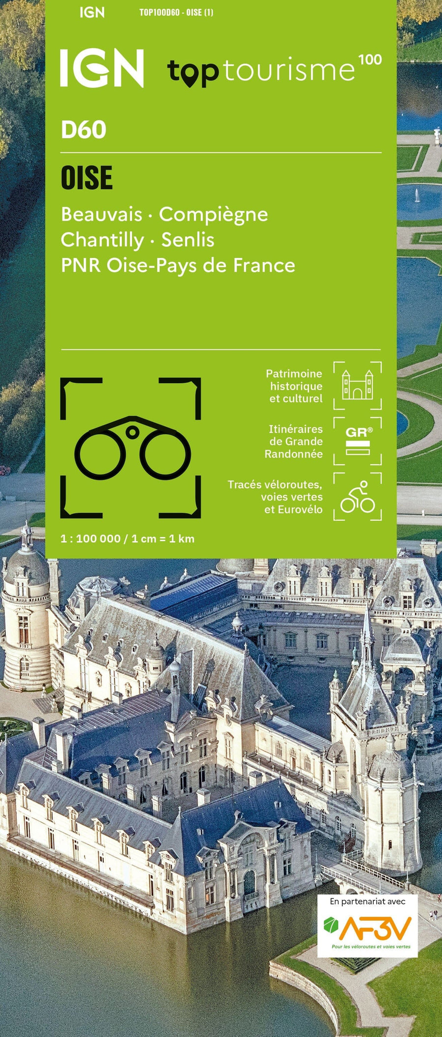 Carte touristique TOP100 D60 - Oise : Beauvais, Compiègne, Chantilly, Senlis, Pnr Oise-Pays de France | IGN carte pliée IGN 