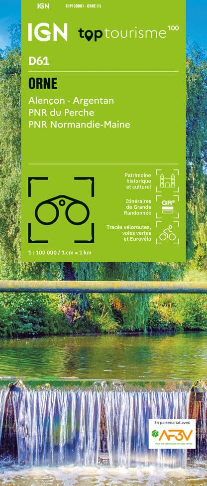 Carte touristique TOP100 D61 - Orne : Alençon, Argentan, Pnr du Perche, Pnr Normandie-Maine | IGN carte pliée IGN 