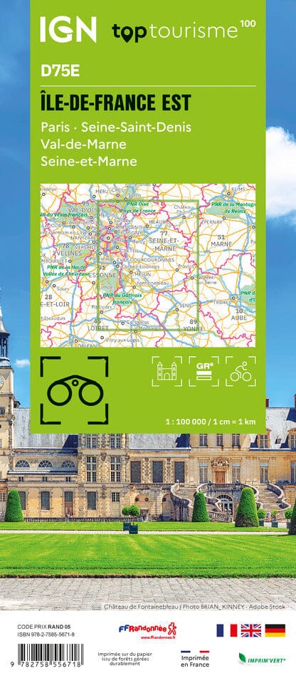 Carte touristique TOP100 D75E - Île-de-France Est : Paris, Seine-Saint-Denis, Val-de-Marne, Seine-et-Marne | IGN carte pliée IGN 