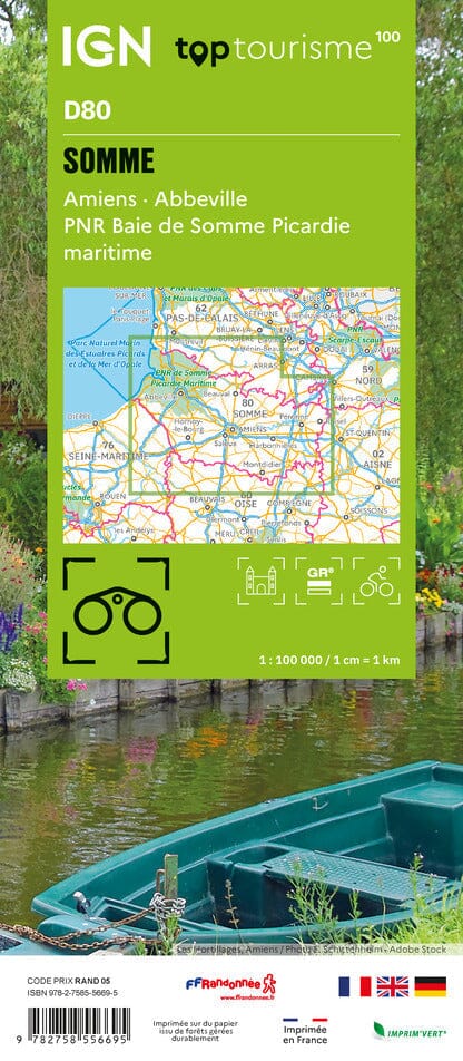 Carte touristique TOP100 D80 - Somme : Amiens, Abbeville, Pnr Baie de Somme Picardie Maritime | IGN carte pliée IGN 