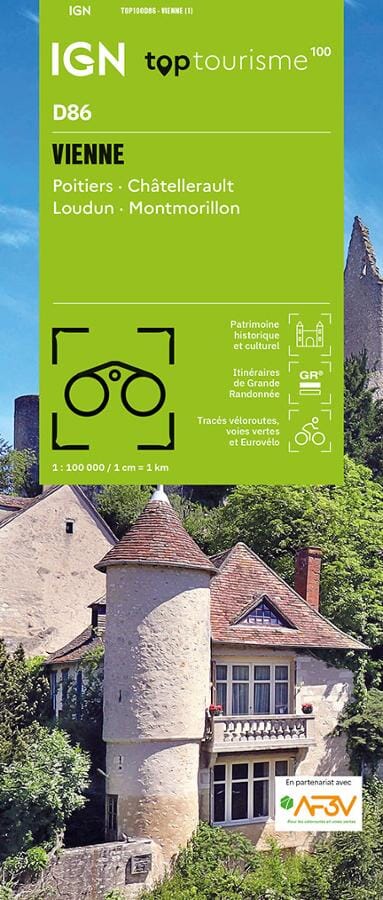Carte touristique TOP100 D86 - Vienne : Poitiers, Châtellerault, Loudun, Montmorillon | IGN carte pliée IGN 