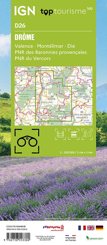 Carte touristique TOP100D26 - Drôme | IGN carte pliée IGN 