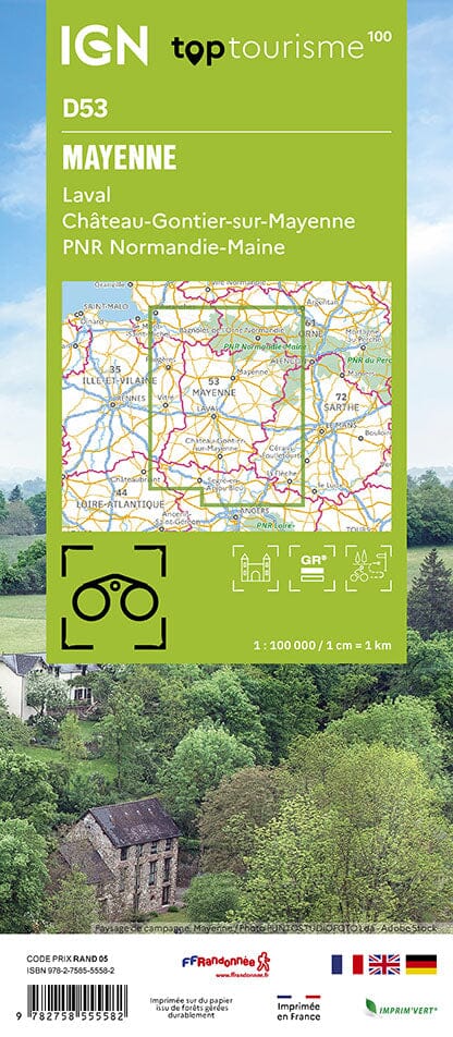 Tourist map TOP100D53 - Mayenne | IGN – MapsCompany - Travel and hiking ...