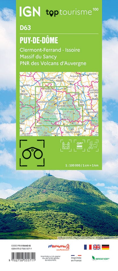 TOP 100 D63 tourist map - Puy-De-Dôme | IGN – La Compagnie des Cartes ...