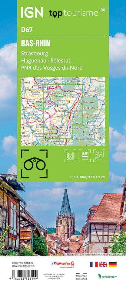 Carte touristique TOP100D67 - Bas-Rhin | IGN carte pliée IGN 