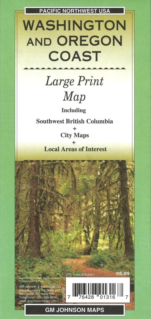 Carte toutristique - Washington & Oregon Coast, gros caractères | GM Johnson carte pliée GM Johnson 