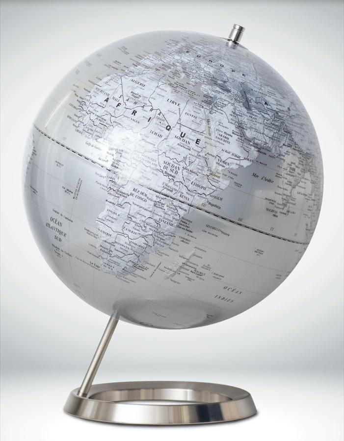 Globe argent & blanc de diamètre 30 cm, pied chromé (en français) globe Cartotheque Egg 