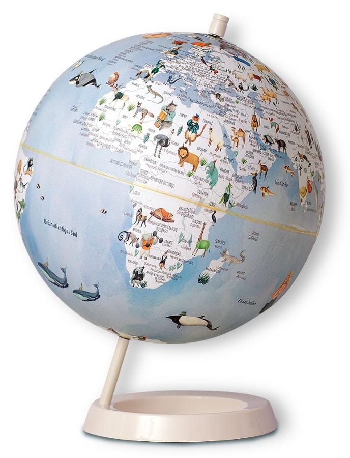 Globe illustré d'animaux de diamètre 25 cm (en français) globe Cartotheque Egg 