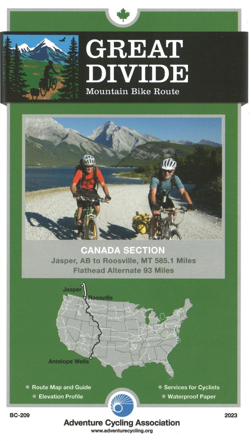 Great Divide Mountain - Bike Route (Canada Section) - Banff, Alberta - Roosville, MT | Adventure Cycling Association carte pliée Adventure Cycling Association 