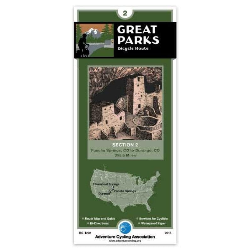 Great Parks - Bicycle Route Section 2 | Adventure Cycling Association carte pliée Adventure Cycling Association 