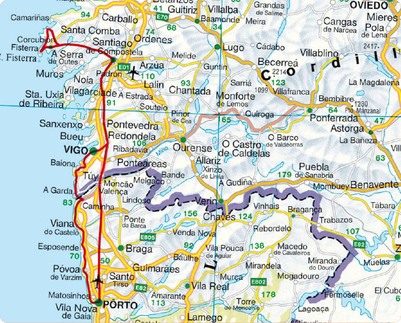 Guide de randonnée - Chemin portugais : Le Chemin de St-Jacques de Porto à St-Jacques-de-Compostelle | Rother guide de randonnée Rother 