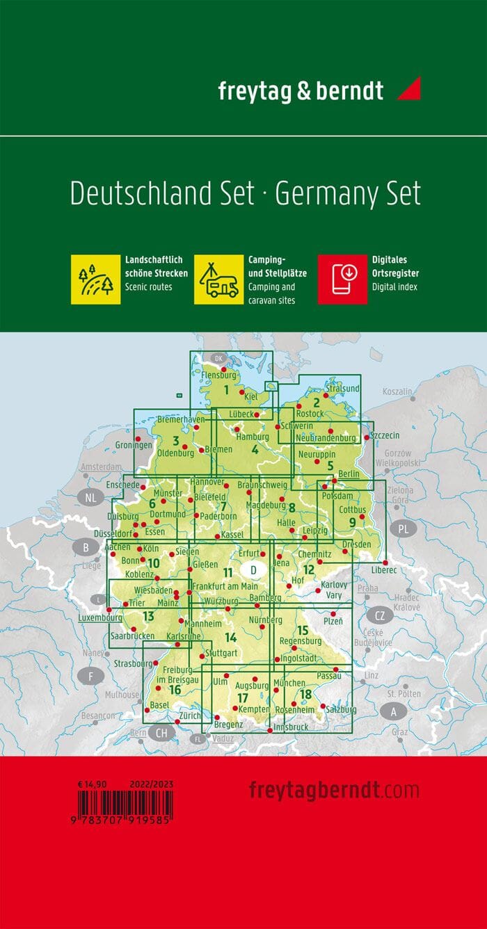 Lot de 18 cartes de l'Allemagne | Freytag & Berndt - 1 /200 000 atlas Freytag & Berndt 