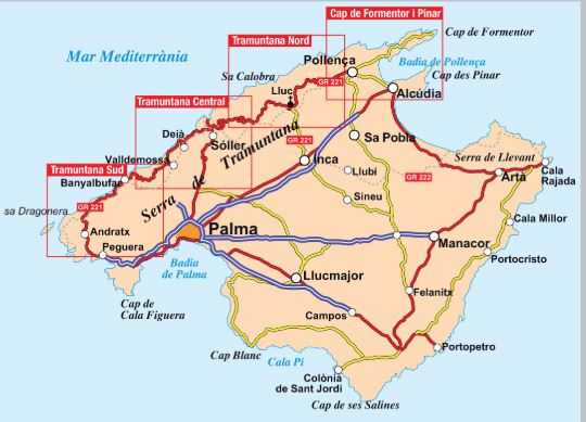 Lot de 4 Cartes de randonnée (imperméables) - Serra de Tramuntana , GR221 (Majorque, Baléares) | Alpina carte pliée Editorial Alpina 