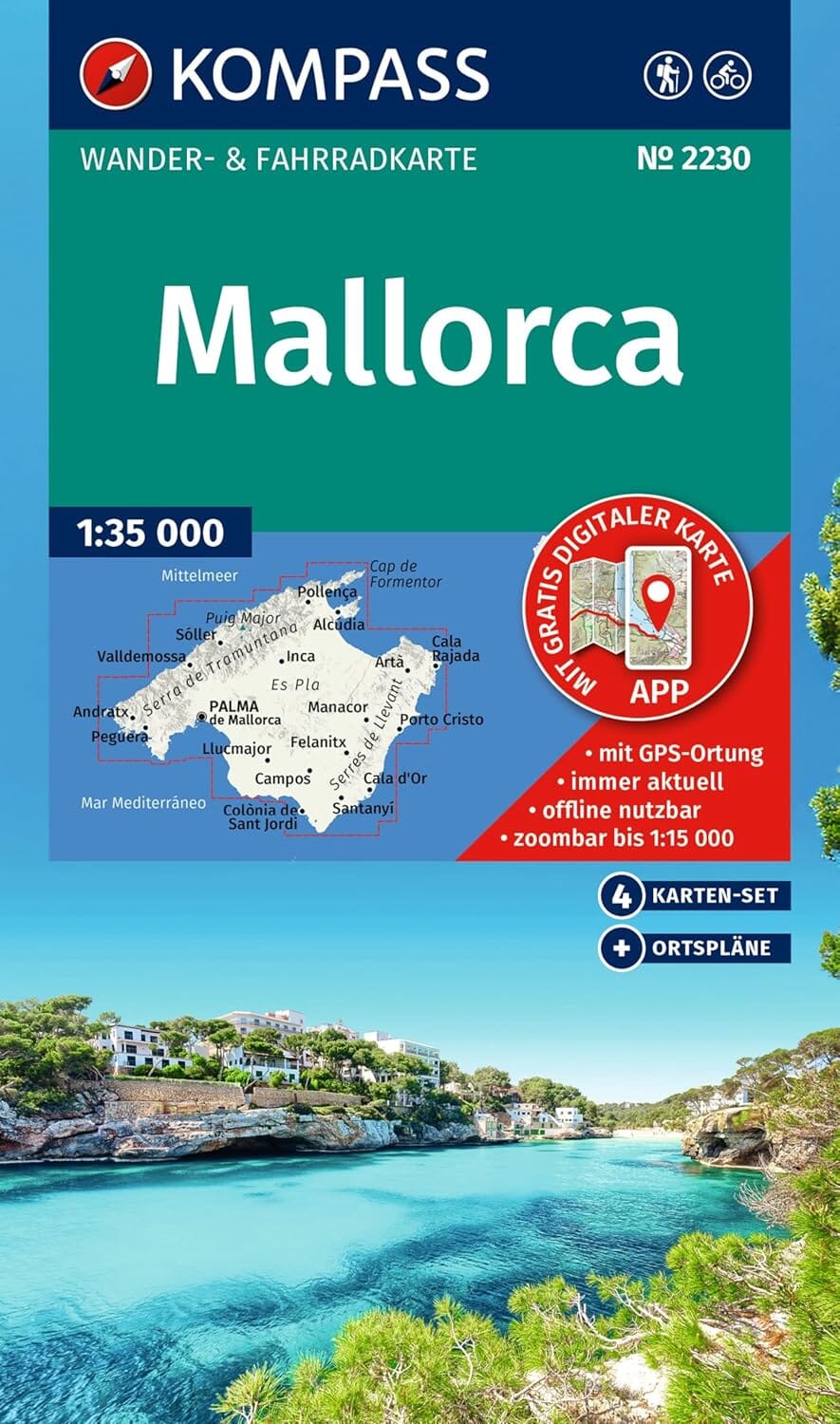 Lot de 4 cartes de randonnées n° 2230 - Majorque (îles Baléares) | Kompass carte pliée Kompass 