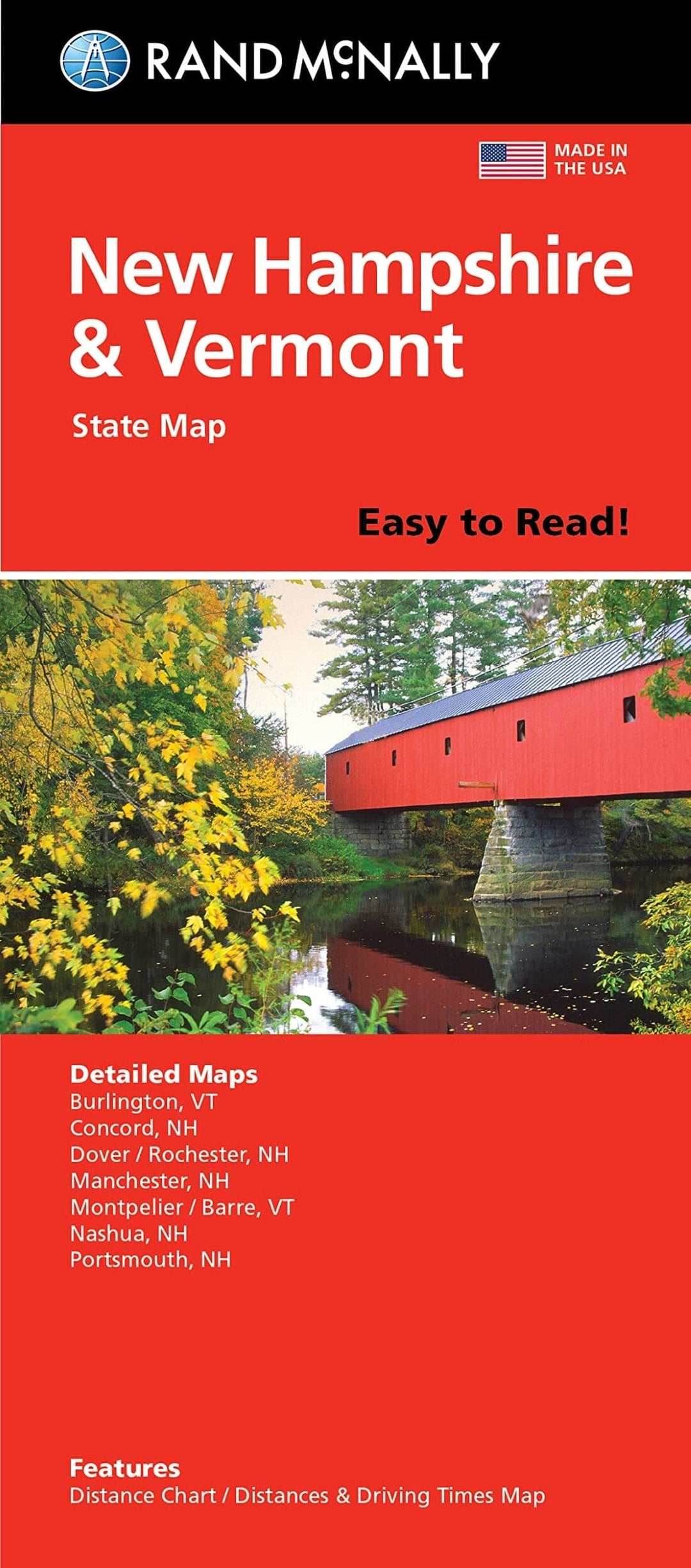 New Hampshire et Vermont, carte carte facile à lire | Rand McNally carte pliée Rand McNally 