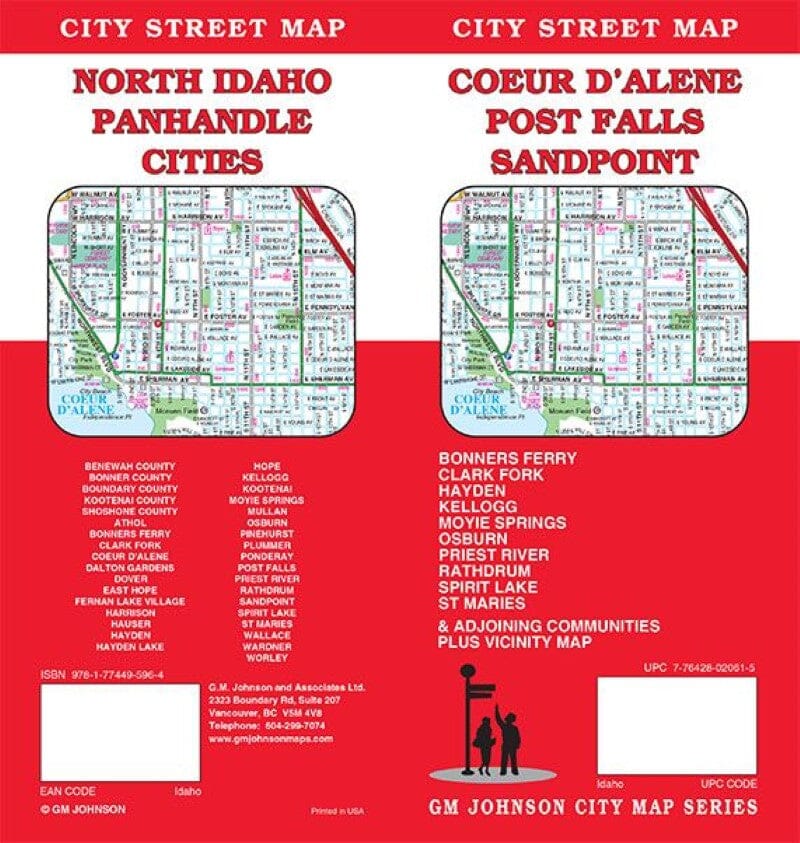 Plan des rues - Coeur d Alene, Post Falls, Sandpoint, Idaho Panhandle Cities (Idaho) | GM Johnson carte pliée GM Johnson 