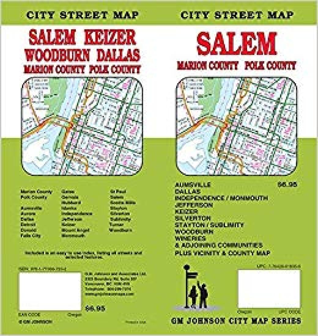 Plan des rues - Comtés de Salem, Marion et Polk, Oregon | GM Johnson carte pliée GM Johnson 