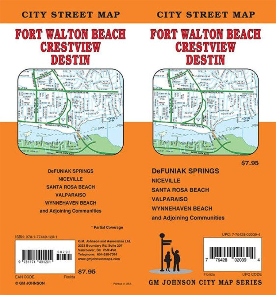 Plan des rues - Fort Walton Beach, Destin, Floride | GM Johnson carte pliée GM Johnson 