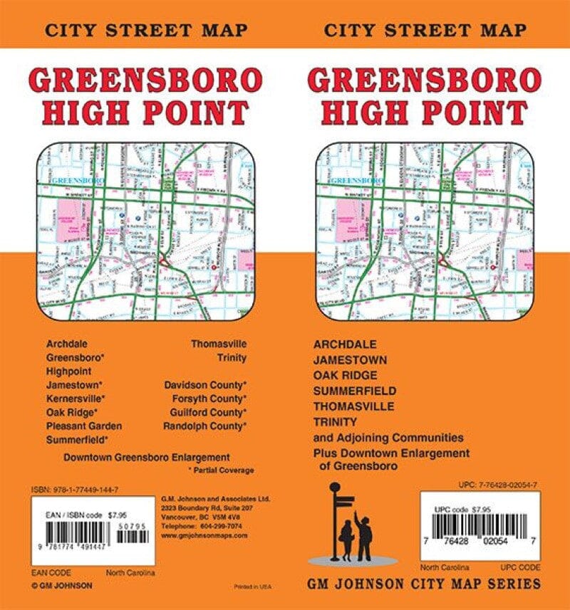 Plan des rues - Greensboro, High Point, Caroline du Nord | GM Johnson carte pliée GM Johnson 