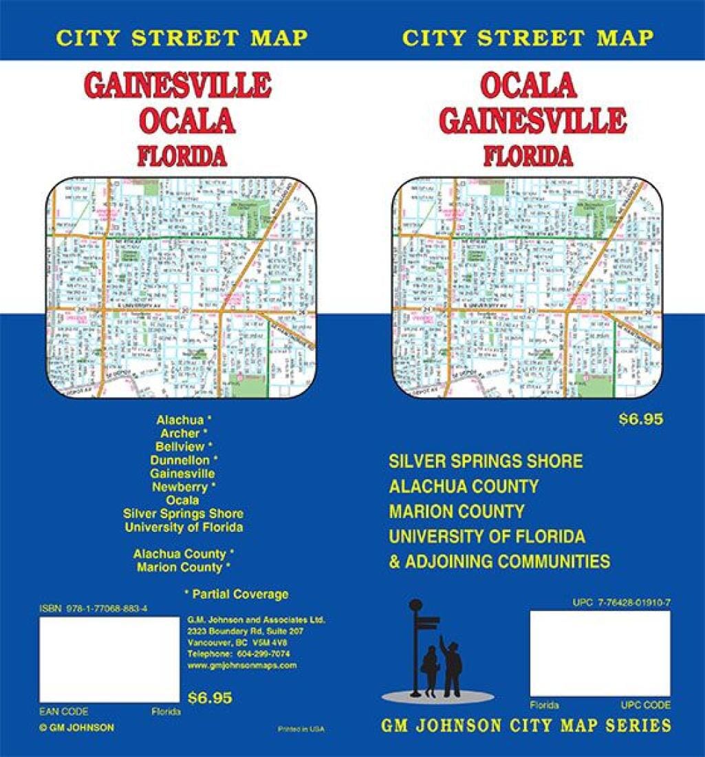 Plan des rues - Ocala et Gainesville, Floride | GM Johnson carte pliée GM Johnson 