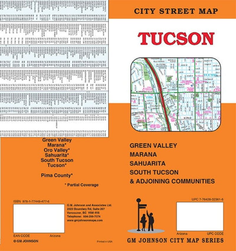 Plan des rues - Tucson, Arizona | GM Johnson carte pliée GM Johnson 