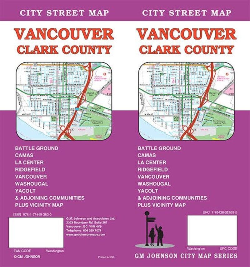 Plan des rues - Vancouver et comté de Clark, Washington | GM Johnson carte pliée GM Johnson 