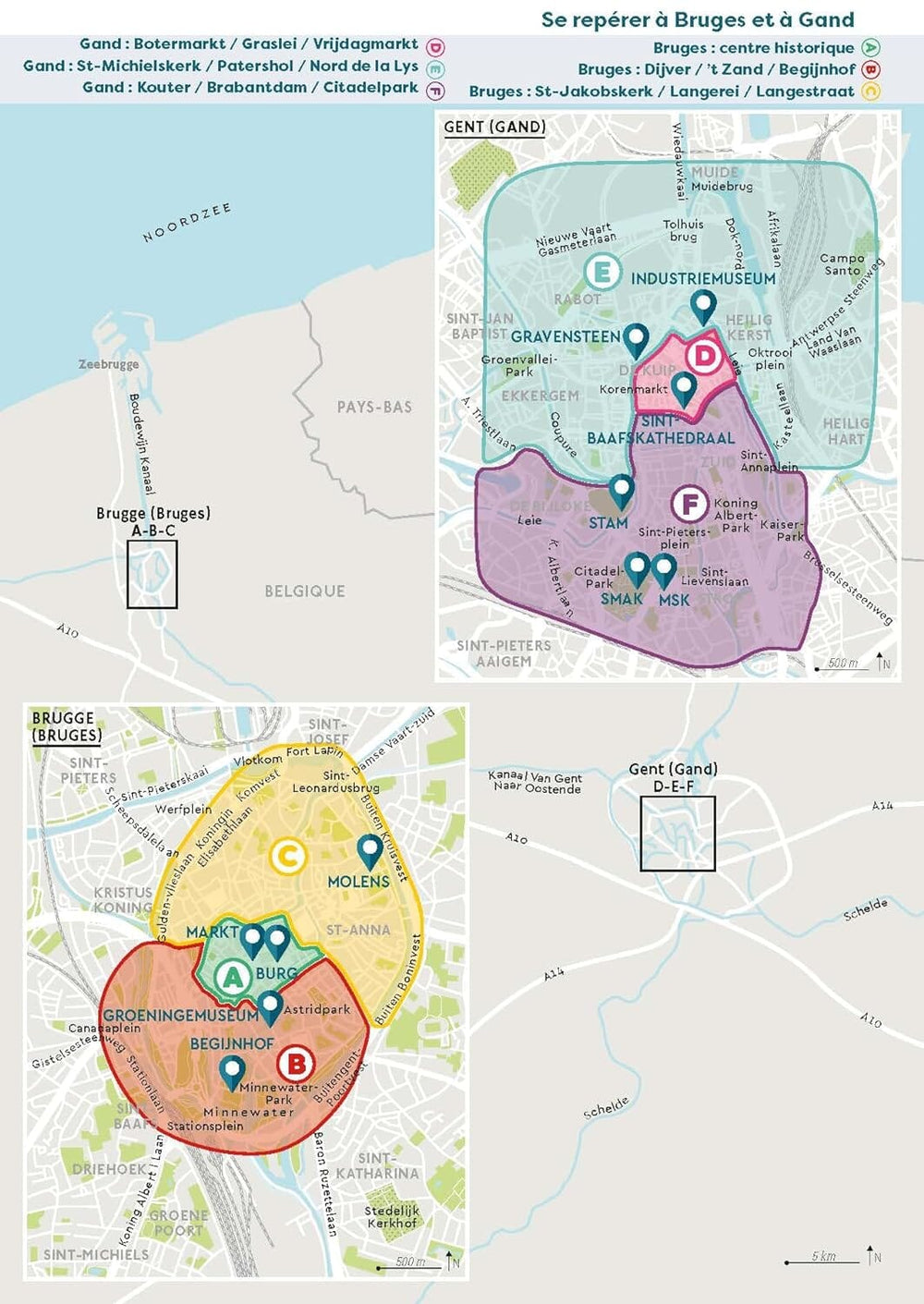 Plan détaillé - Bruges & Gand | Cartoville carte pliée Gallimard 