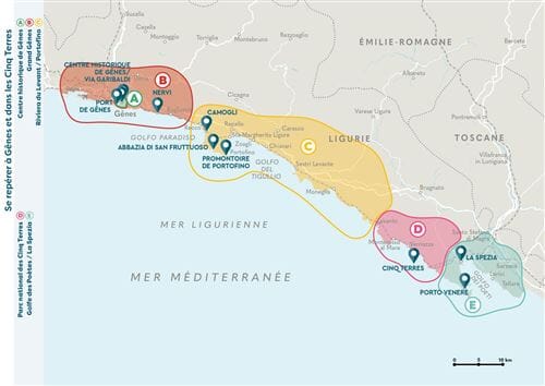 Plan détaillé - Cinque Terre et Gênes | Cartoville carte pliée Gallimard 