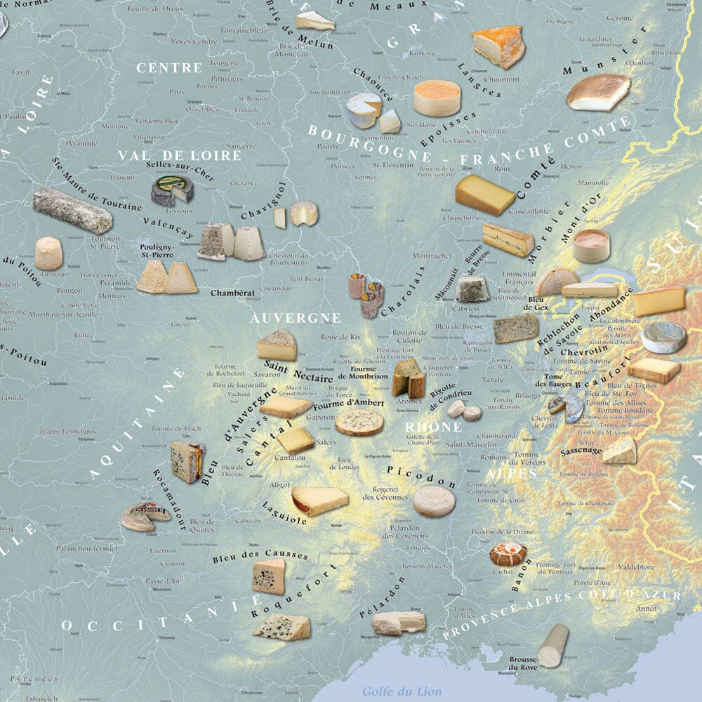 Poster – Carte des fromages AOC de France (80 x 80 cm) | Blay Foldex carte murale hors dimensions Blay Foldex 