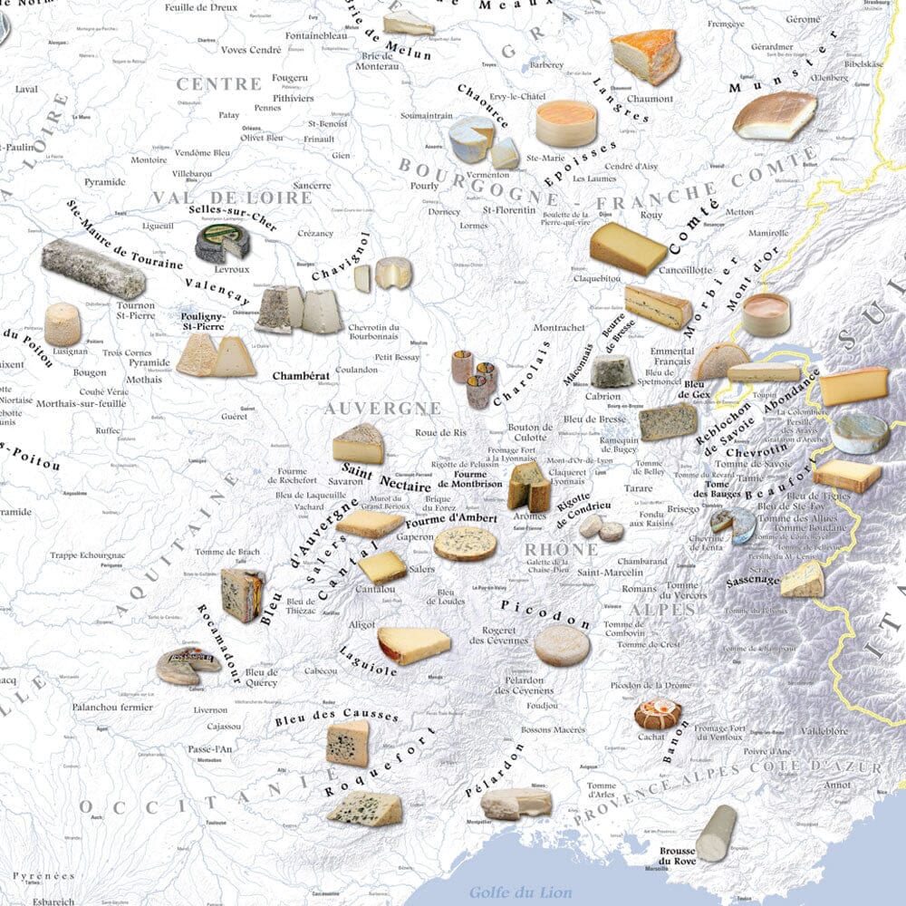 Poster – Carte des fromages AOC de France (80 x 80 cm) | Blay Foldex carte murale hors dimensions Blay Foldex 