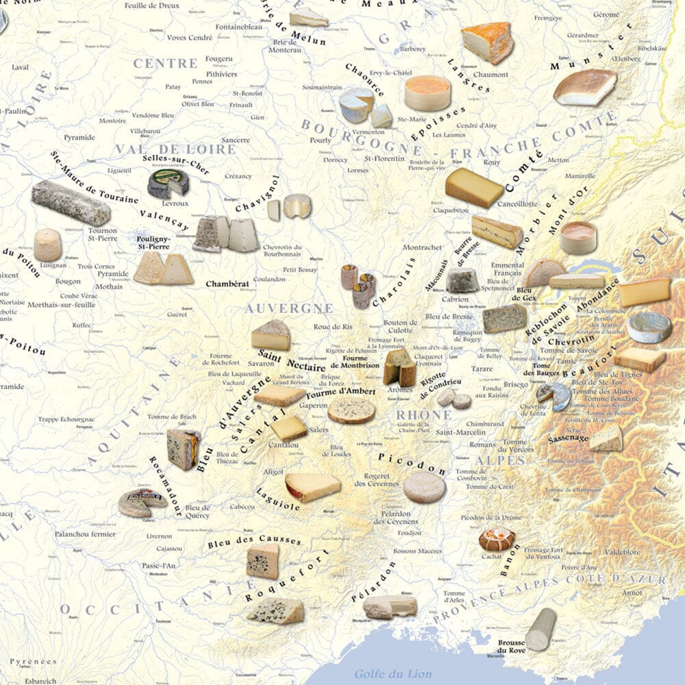 Poster – Carte des fromages AOC de France (80 x 80 cm) | Blay Foldex carte murale hors dimensions Blay Foldex 