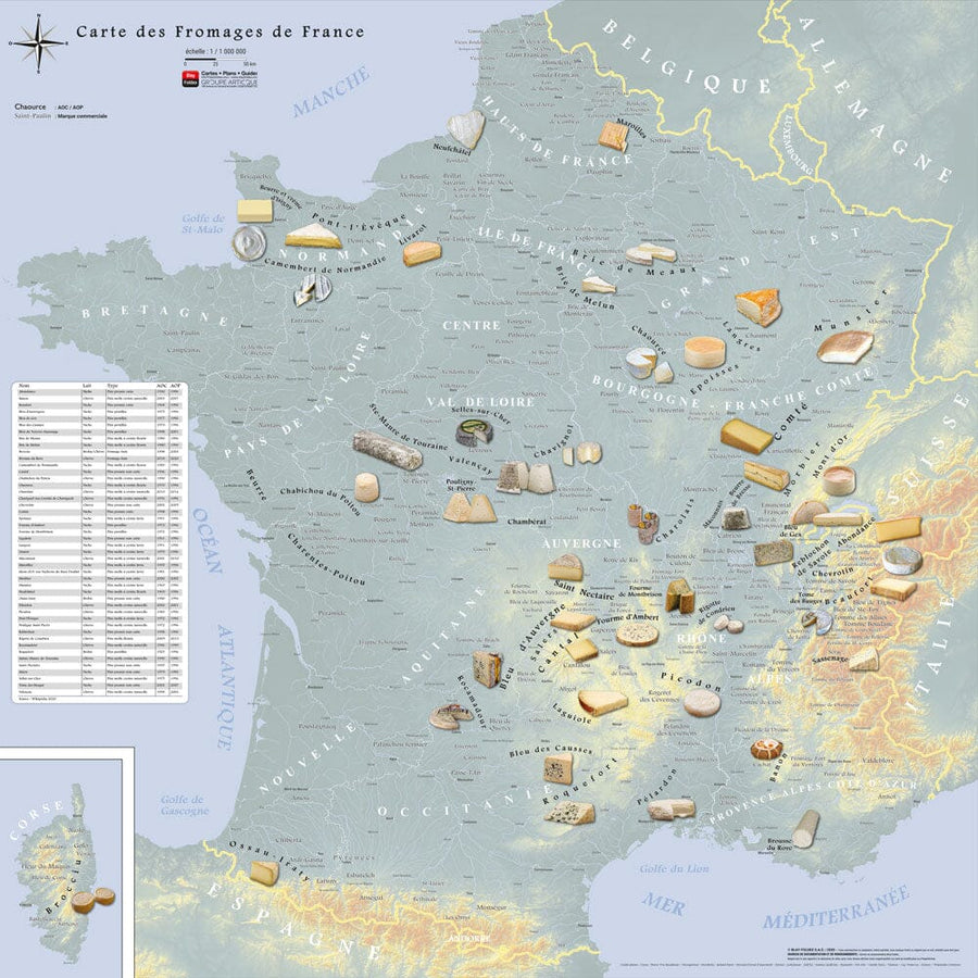 Poster – Carte des fromages AOC de France (80 x 80 cm) | Blay Foldex carte murale hors dimensions Blay Foldex Standard Papier 150 g avec plastification mate 