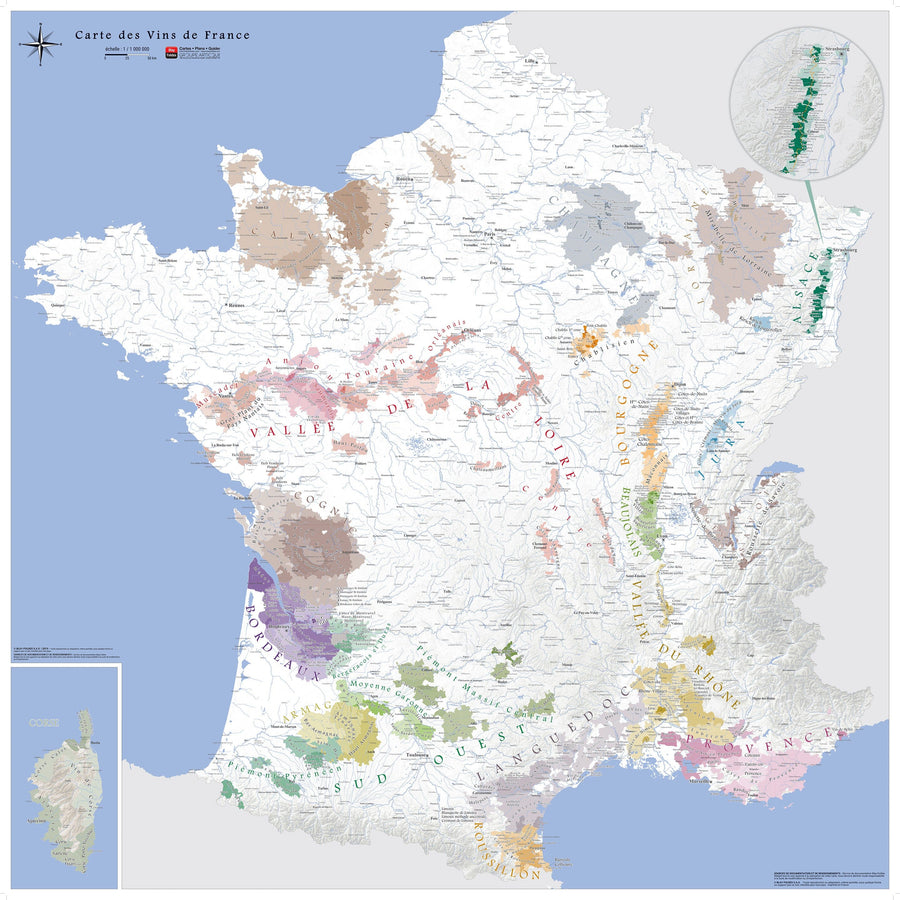 Poster – Carte simplifiée des vins AOC de la France (100 x 100 cm) | Blay Foldex carte murale hors dimensions Blay Foldex 