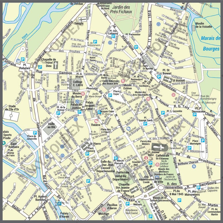 Poster de ville - Bourges (70 x 70 cm) | Blay Foldex carte murale hors dimensions Blay Foldex 