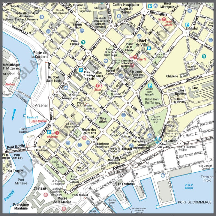 Poster de ville - Brest (100 x 70 cm) | Blay Foldex carte murale hors dimensions Blay Foldex 