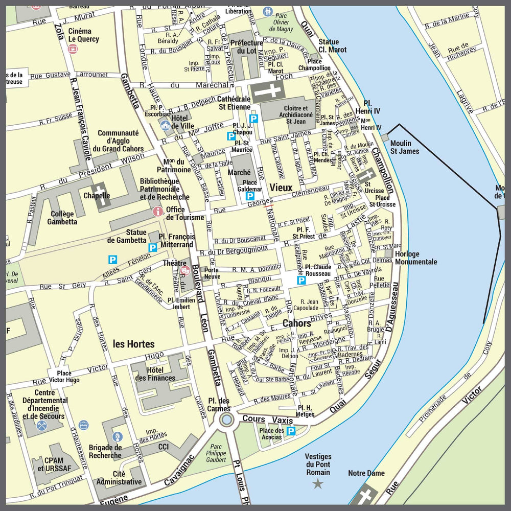 Poster de ville - Cahors (100 x 70 cm) | Blay Foldex carte murale hors dimensions Blay Foldex 