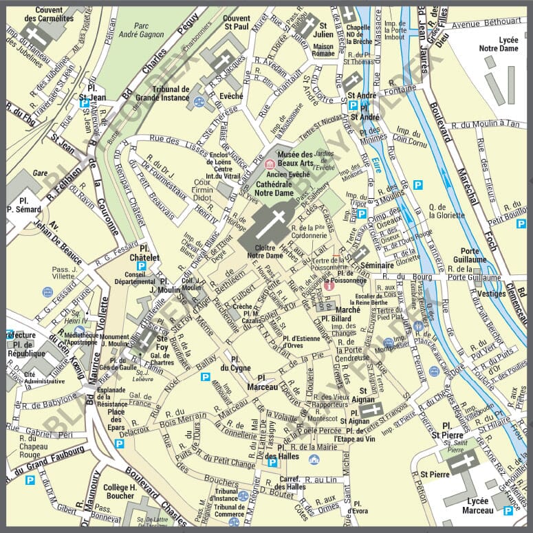 Poster de ville - Chartres (100 x 70 cm) | Blay Foldex carte murale hors dimensions Blay Foldex 