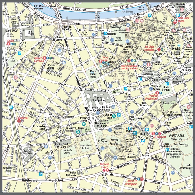 Poster de ville - Grenoble (100 x 70 cm) | Blay Foldex carte murale hors dimensions Blay Foldex 