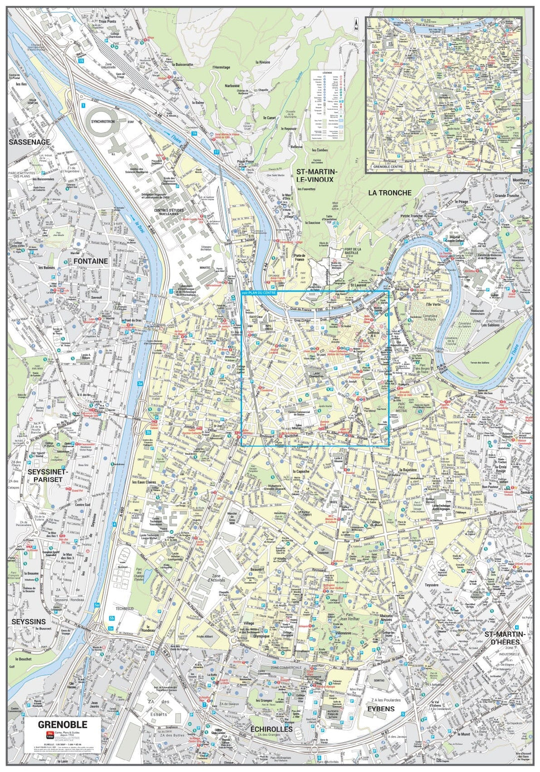 Poster de ville - Grenoble (100 x 70 cm) | Blay Foldex carte murale hors dimensions Blay Foldex 